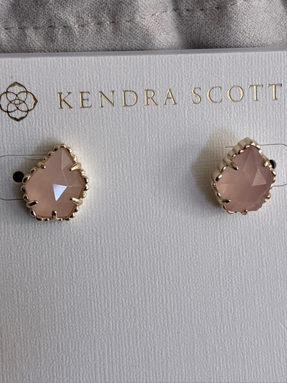 Kendra Scott Tessa Gold Stud Pink  Rose Quartz Earrings NEW